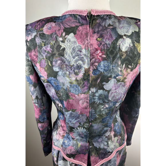 Vintage Unbranded Floral Peplum Dress Secretary Romantic Prairie Layered Size 16 - Picture 14 of 16